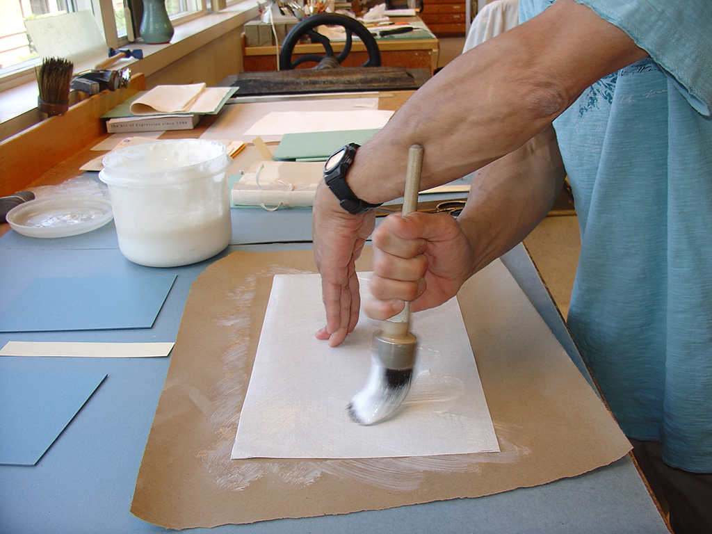 A cloth-covered case binding is made from bookcloth, binders’ board and a Bristol board assembled with PVA adhesive.